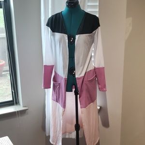 🌻 Pink striped sweater jacket long pockets new